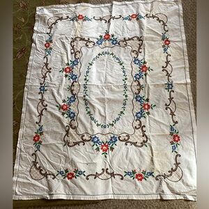 ⚜️OOAK EMBROIDERED AMERICANA Tablecloth  w/Vintage Charm Mild Discoloration